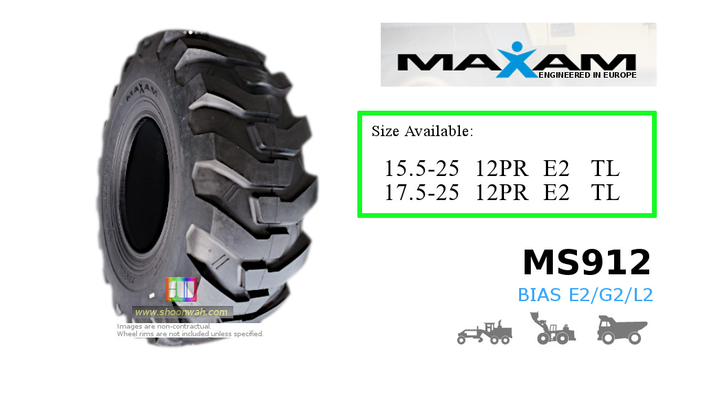 15.5-25 12PR Maxam E2/G2/L2 R-LUG Industrial OTR tractor tire available in malaysia